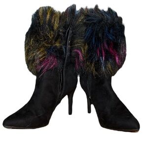 Rouge Helium "Tina" Ankle Stiletto Boots Faux Suede & Fur Size 8